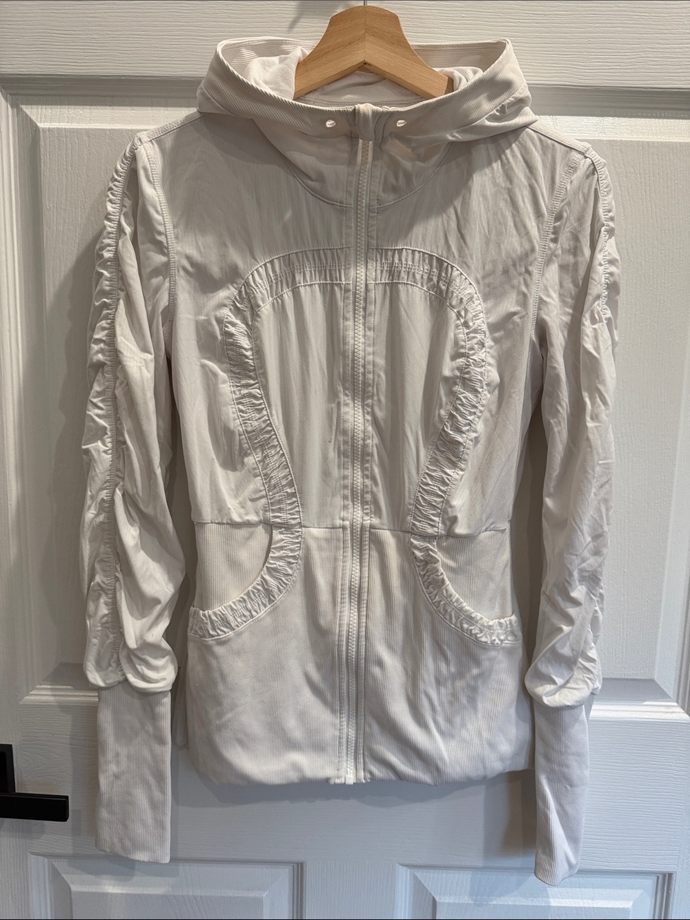 lululemon athletica Cream Hooded Ruched Utility Jacket ** no hood cord**
